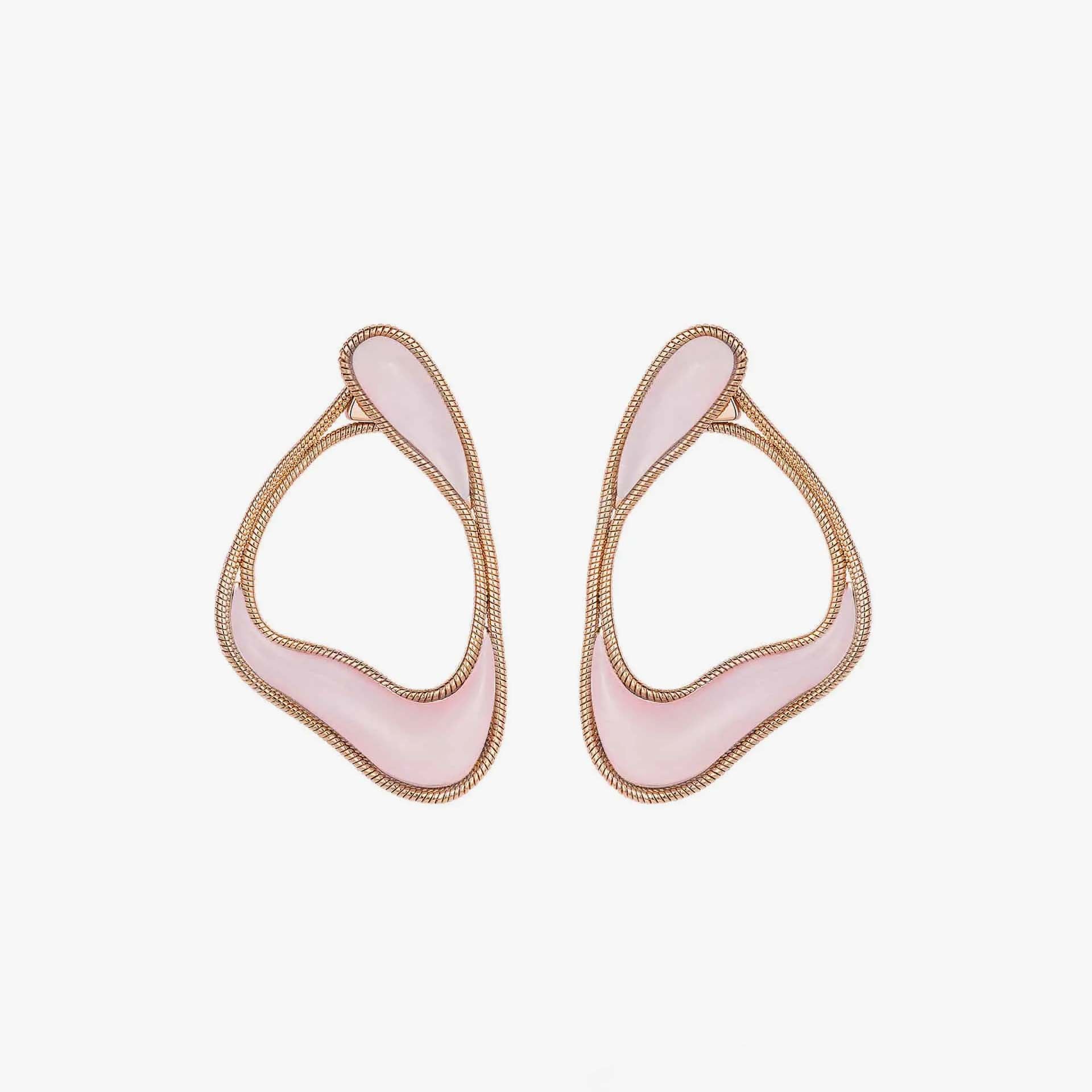 Stream Line Hoop Earrings in Pink Opal