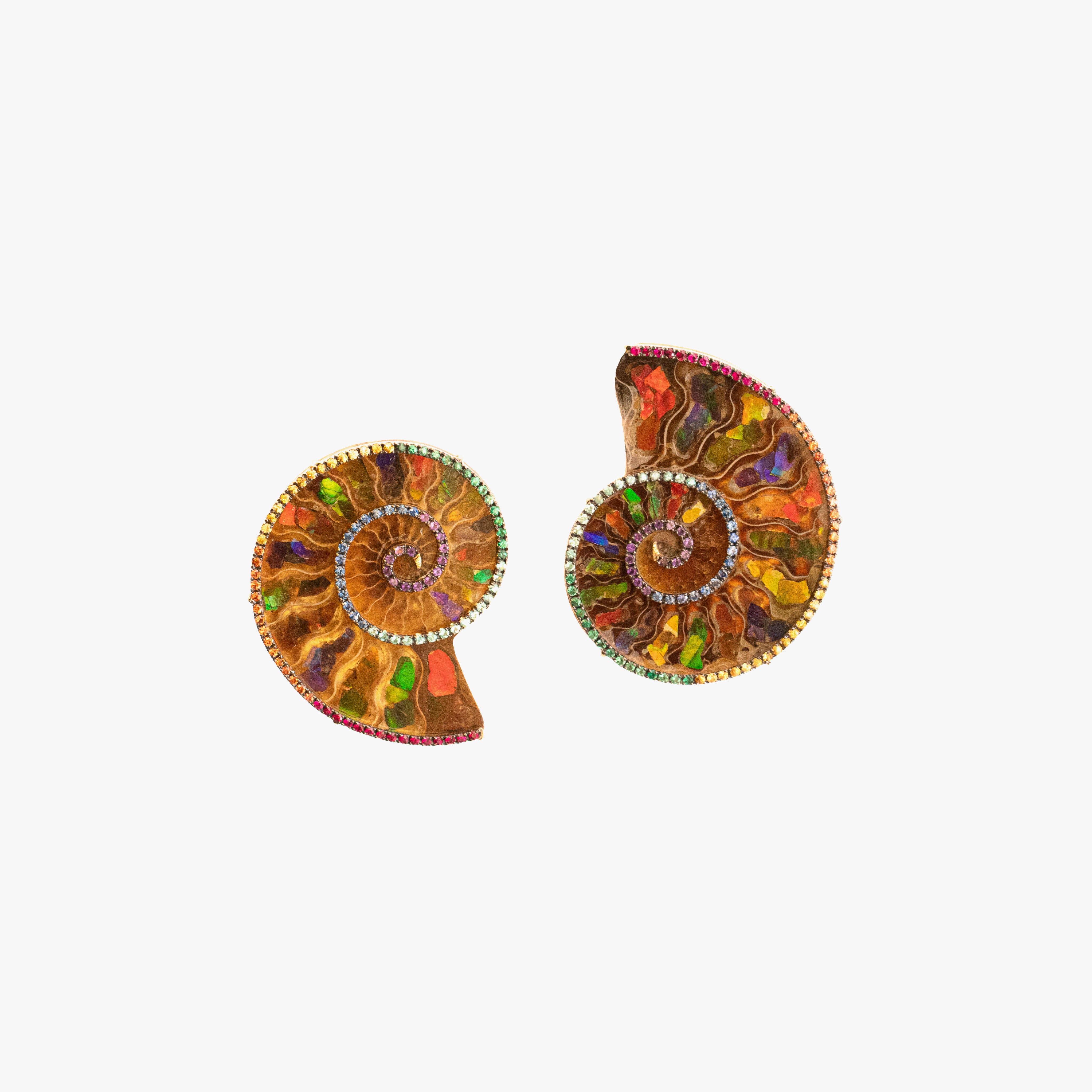 Earrings with Ammonite Fossil Inlay