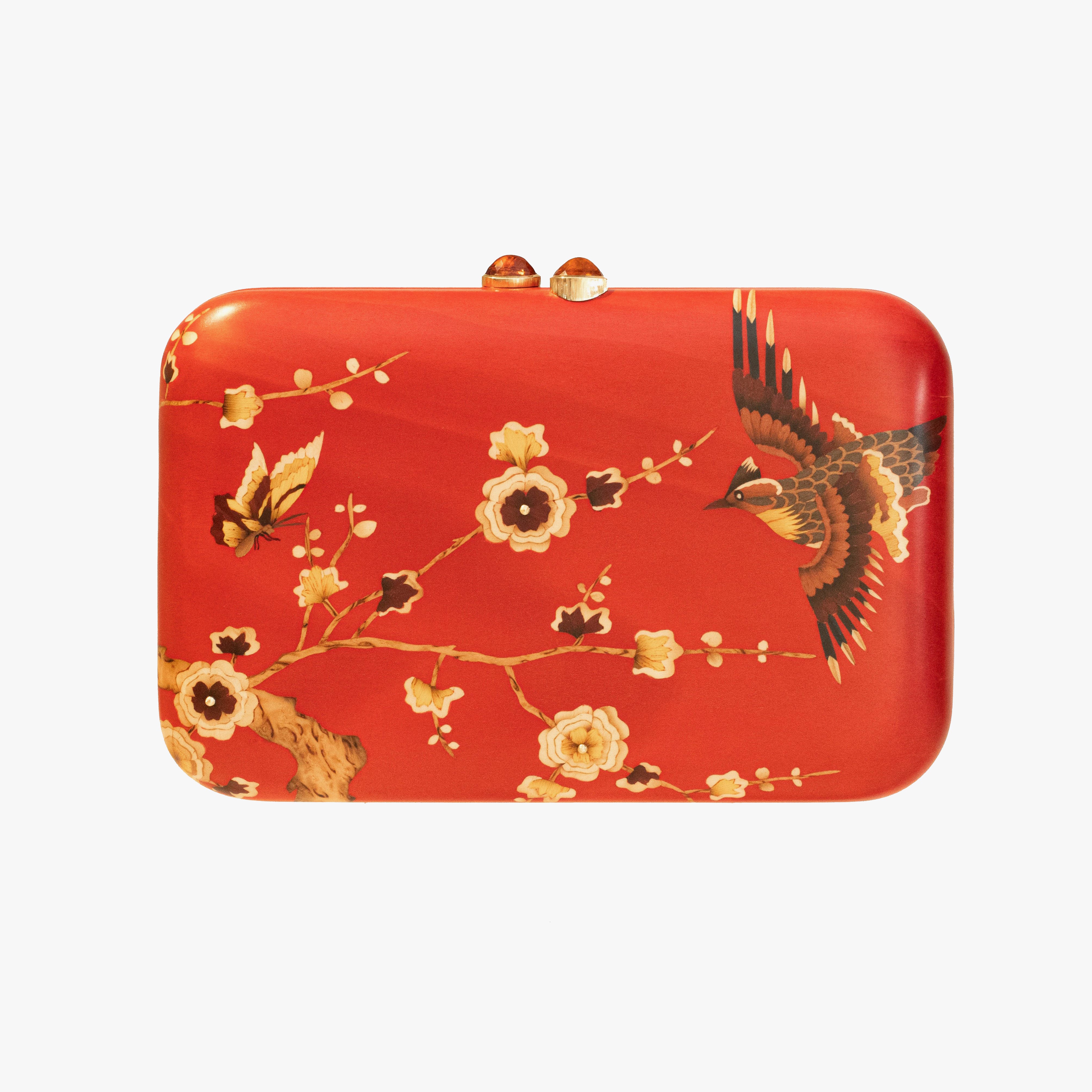 Asian Flower Marquetry Clutch