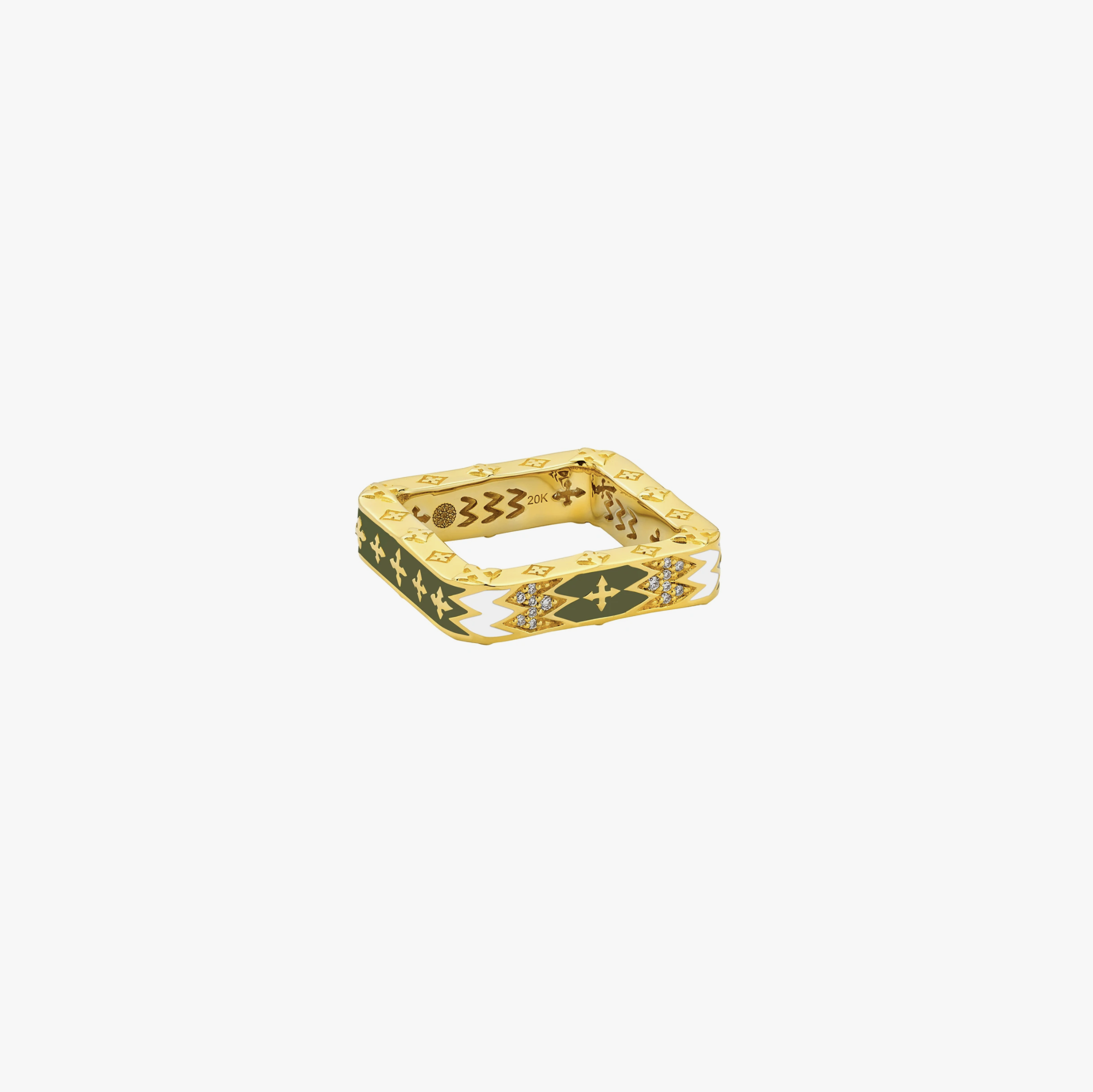 Army green square band ring with arrow details