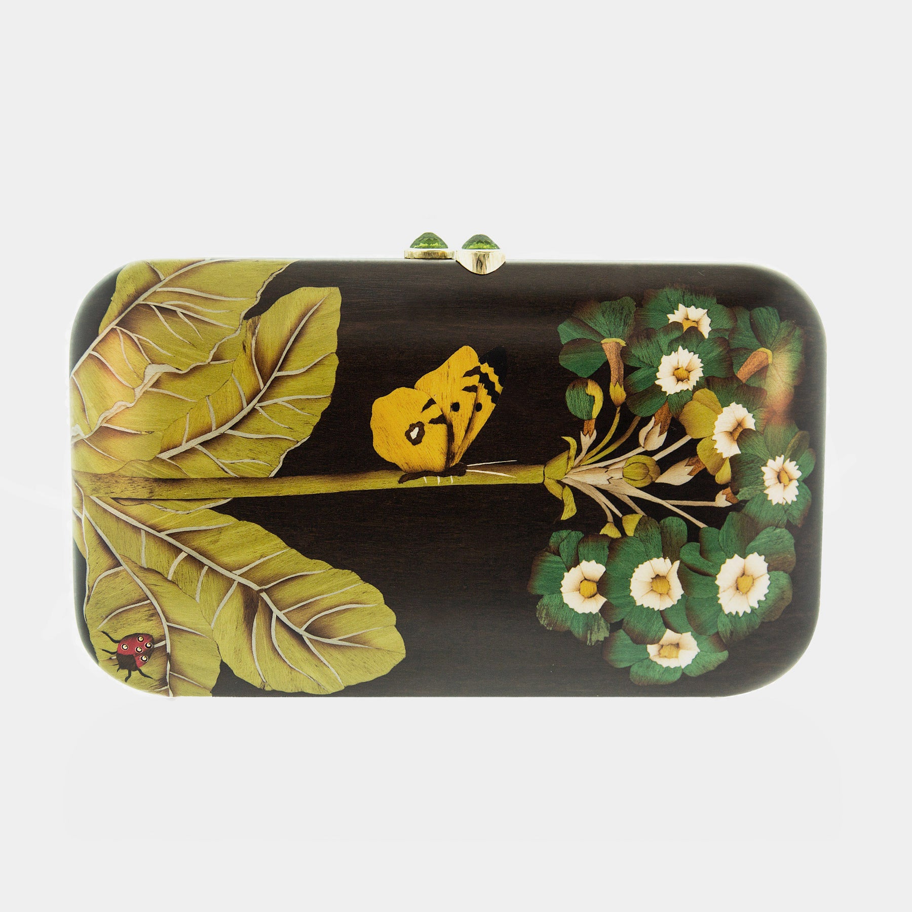 Brown Floral Marquetry Clutch